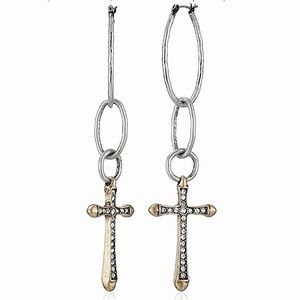 ✝️ Lucky Brand Hammered Two Tone Cross Hoop Earrings